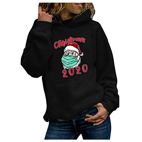 Women's Teens Ugly Christmas Sweatshirts Cute Santa Graphic Loose T Shirt Long Sleeve Holiday Pullover Top Black