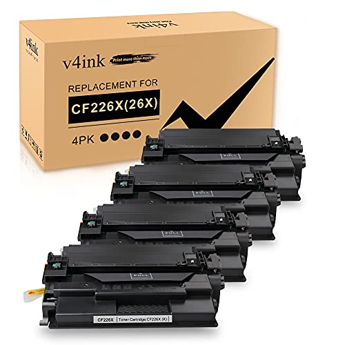 V4INK 4PK Compatible 26X Toner Cartridge Replacement for HP 26X CF226X 26A CF226A Toner High Yield Black Ink for HP Pro M402n M402dn M402dne M402dw MFP M426fdw M426fdn M426dw M402 M426 Printer