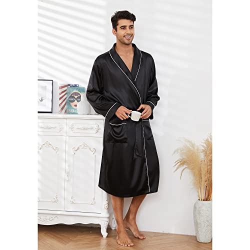Vulcanodon Men’s Satin Robe Lightweight,Men's Luxurious Silk Kimono Bathrobe2
