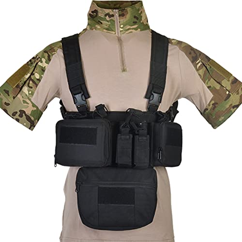 REYNEM Chest Rig Airsoft Tactical Vest Military Pack Magazine Pouch Holster Molle System Waist Men Nylon (Color : BK with Pouch)