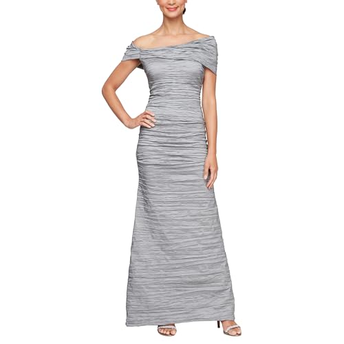 Alex Evenings Women's Long Cold Shoulder Dress, Wedding Guest, Prom, Formal Event (Petite and Regular Sizes)