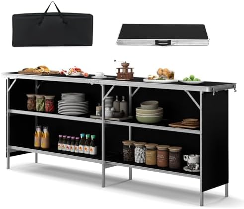 COSTWAY 81" Folding Picnic Table, Portable Bar Table with Carry B...