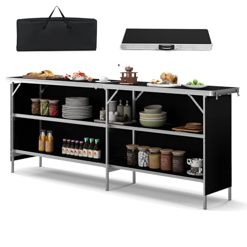 Image of COSTWAY 81 inch Folding Picnic Table, Portable Bar Table with Carry Bag