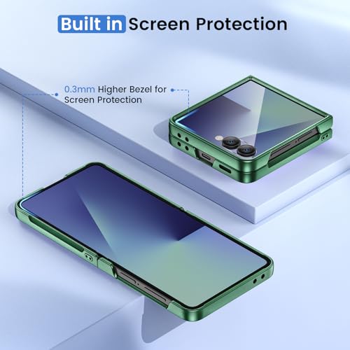 Image of Ruky for Z Flip 7 Slim Case, with Built-in Screen Protector, Dark Green | Support Wireless Charging Hard PC Ultra-Thin Full Body Protective Phone Cover for Samsung Galaxy Z Flip 7, Dark Green
