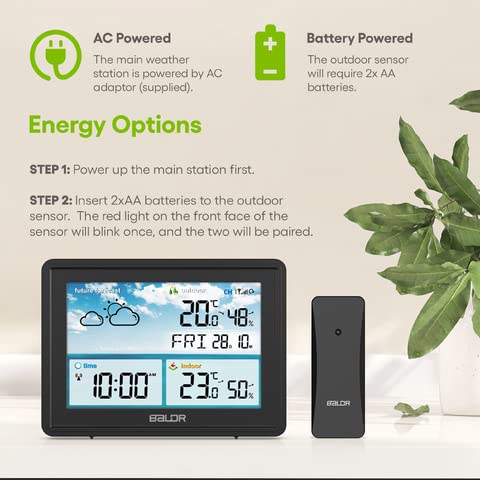 Baldr Home Weather Station & Indoor Outdoor Thermometer With Wireless Remote Sensor, Atomic Alarm Clock, Calendar, Humidity Monitor,& Weather Forecast & Digital Weather Station In Lcd Display (Black) #TOP1