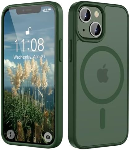 HGH Magnetisch Hülle für iPhone 13 Mini,Kompatibel mit MagSafe,Dunkelgrün | Transluzente Matt Rückseite Dünn Stoßfest Handyhülle für iPhone 13 Mini