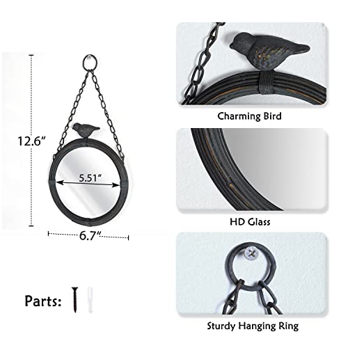 Nikky Home Shabby Chic Small Wall Mirrors Decor Decorative Metal Framed Hanging Round Mirror Vintage Rustic With Sparrow For Bathroom Living Room Office, Antiqued Black #TOP5