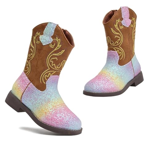 kkdom Cowgirl Boots Cowboy Boots For Girls Boys Kids Fashion Glitter Square Toe Western Boots