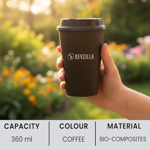 Image of Bevzilla Eco-Friendly Coffee Tumbler | Pack of 2 | Crafted from Bamboo Fiber, Coffee & Rice Husk | Lightweight, Durable & Food-Safe | Microwave & Dishwasher Safe | Reusable Travel Mug