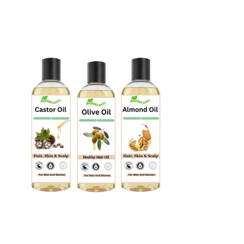 Skin Care 200 ml Castor Oil, Olive Oil & Almond Oil Set for Men & Women | Hair Growth Support, Scalp Nourishment, Root Strengthening & Healthy Hair Care Combo-image-9