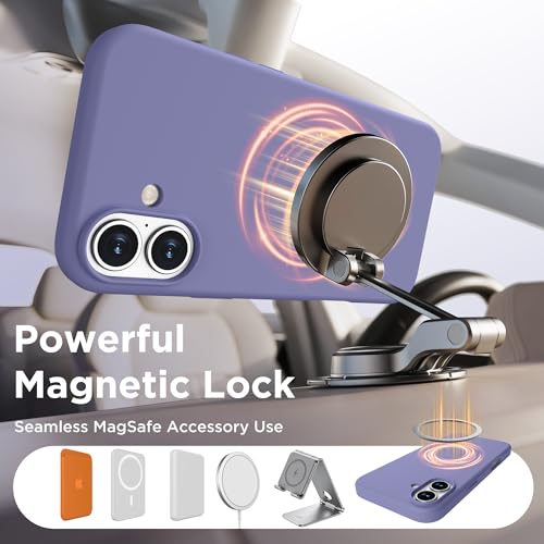 Image of Magnetic for iPhone 16 Case, Compatible with MagSafe, Liquid Silicone Phone Cover with Screen Protector & Camera Protector, Soft Anti-Scratch Microfiber Lining Inside 6.1 inch, Lavender