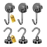 Tiergrade Magnetic Hooks, Large 6-Pack Black Heavy Duty Strong Magnet Hook for Refrigerator, Cruise Ship Cabin, Outdoor BBQ Grill, Kitchen & Garage (3 Swivel + 3 Fixed)