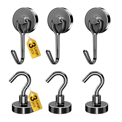 Tiergrade Magnetic Hooks, 2026 Cruise Cabin Ship Essentials Heavy Duty Strong Magnets Fridge Hanging for Classroom Kitchen Garage Grills Home, Large 6-Pack Black (3 Swivel + 3 Fixed) by Tiergrade - Used condition - US$12.38