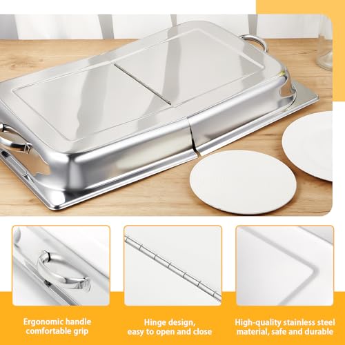 Blulu 4 Pack Hinged Dome Cover with Handle, 21. 65 x 13 x 2. 56 Inch, Steam Table Pan Hotel Pan Cover Stainless Steel Hinged Dome
