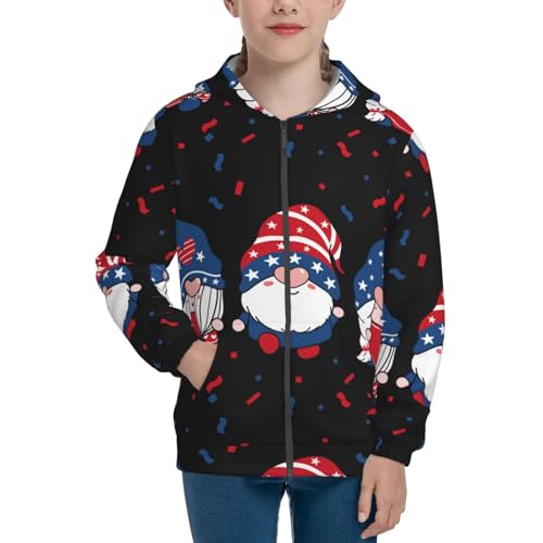 Three Gnome Independence Day Kid Hoodies Boys Zip Up Sweatshirts Girls Pullover with Pocket3