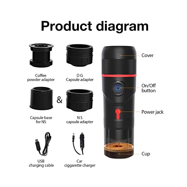 Irishom Máquina de café Tres en uno, máquina de café Espresso pequeña para Coche, cápsula de café Espresso portátil para… - Imagen 6