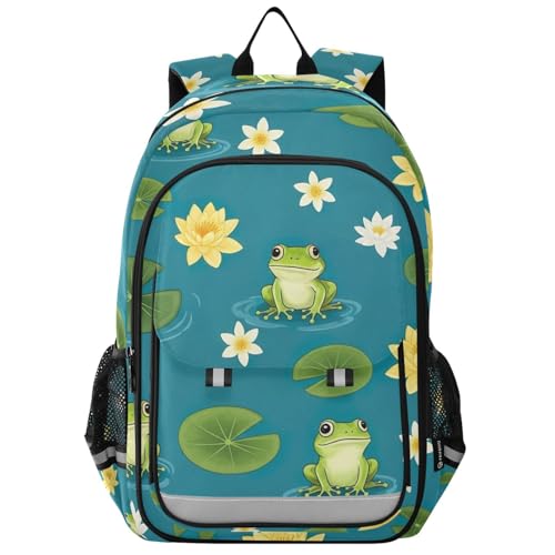 Cute Green Frogs Kids School Backpack for Boys Girls, 17 Inches, Backpack Elementary School, Backpacks for Travel, Age 6-12