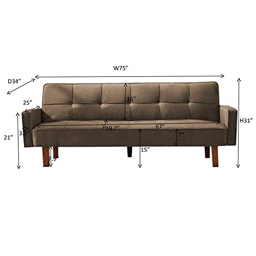 Anwickhomk 72" Convertible Folding Sofa Bed Futon,Modern Linen Fabric Sleeper Loveseat With 2 Pillows & Solid Wood Legs,Small Couch Bed Recliner Sofa For Living Room Apartment Office (Brown) #TOP1