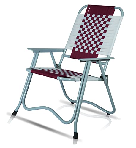 Image of ARTEMIST Foldable Stripe Chair with Arm Rest Portable Chair with Durable Folding Frame, Ideal for Garden, Patio, Lawn, Balcony (Maroon,Chromium Steel)