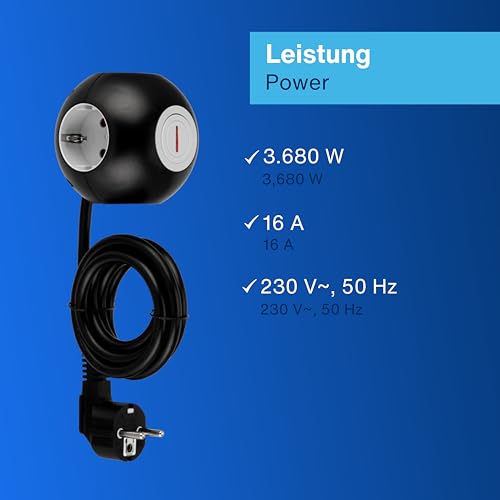 Enchufe de pared con interruptor negro de diseño redondo 3500W 5