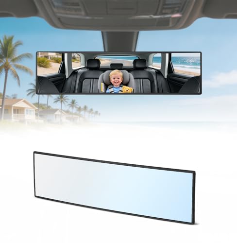 Image of Rear View Mirror, 11.81 Inch Universal Panoramic Clear Rear Mirrors Convex Car Interior Clip on Extra Big Wide Angle Rearview Mirror Extender to Reduce Blind Spot for Car SUV Pickup Trucks