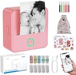 eSynic Portable Mini Thermal Printer-1200mAh Rechargeable Battery-Bluetooth Mini Printer-Lnkless Printing-Pocket Size Designed-5 Roll Adhesive & 5 Thermal Paper-6*Color Pen-for DIY/Photos/Study Notes