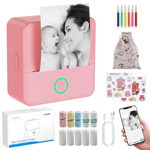 eSynic Portable Mini Photo Printer Pocket Thermal Printer for Phone with 10 Rolls Of Thermal Paper & Storage Bag for Android IOS Inkless Bluetooth Sticker Printer for Photos, Journals, Study Notes