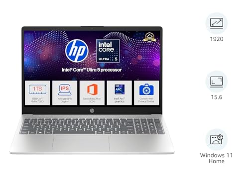 Image of HP 15, Intel Core Ultra 5 125H (16GB DDR5, 1TB SSD) FHD, IPS, 15.6'' /39.6cm, Win11, M365 Basic(1yr)*Office24, Silver, 1.65kg, fd1255TU, Intel Arc Graphics, FHD Camera w /Shutter, AI Powered Laptop