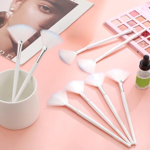 Image of 9 Pieces Facial Fan Mask Brushes, Soft Facial Applicator Brushes Tools for Peel Glycolic Makeup for Mud Cream(White Blue)