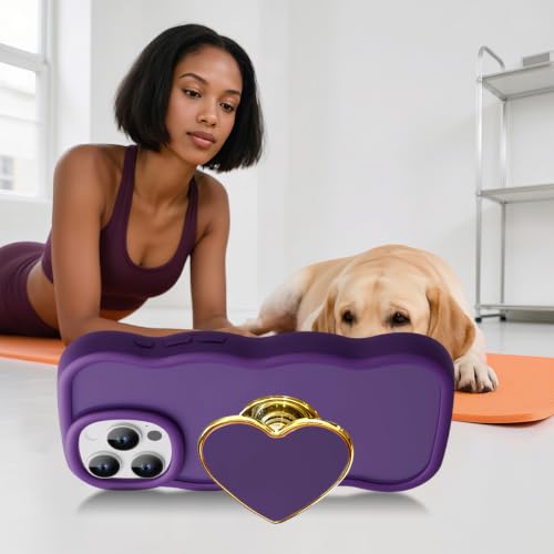 Coque iPhone 15 Pro Max violette avec support et cadre ondulé mat - 2
