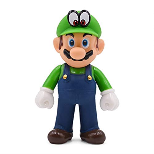 JKMQA おもちゃ 13センチメートルスーパーマリオのキャラクター玩具スーパーマリオブラザーズクッパクッパルイージヨッシーマリオメーカーオデッセイPVCアクションフィギュアモデルの人形のおもちゃ、白い帽子ルイージ、ホワイトハットルイージ (Color : Grüner Hut Auge Luigi)