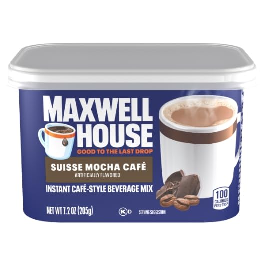 Maxwell House International Suisse Mocha Cafe Beverage Mix, Caffeinated, 7.2 oz Can (Pack of 4)