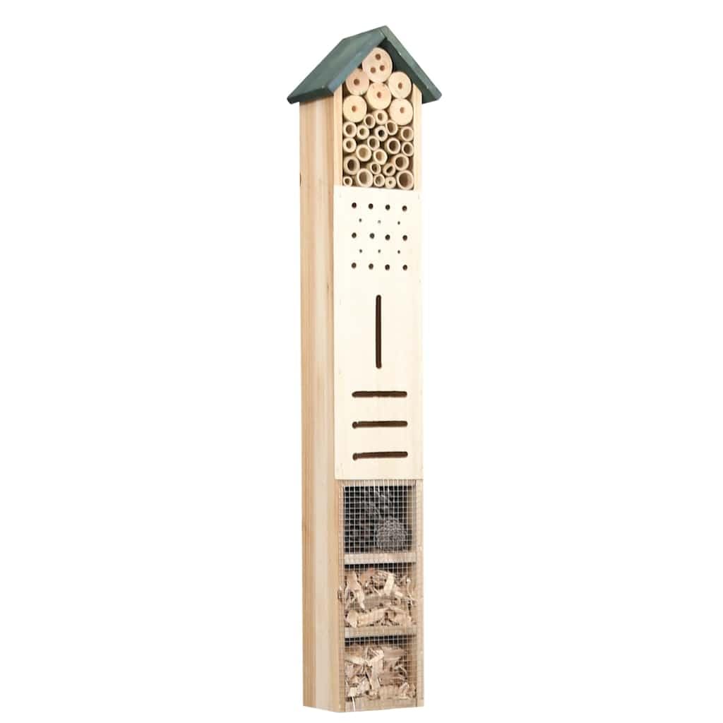 Hotel per insetti in legno di abete massiccio, 15 x 11 x 150 cm, lunghezza della cassa 78 cm, punta 72 cm, con tronchi di bambù e pigne, per giardino, insetti e svernamento