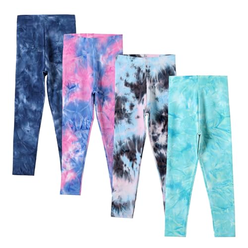 4 Pack Girls Printed Leggings Soft Yoga Pants Kids Tie-Dye Leggings