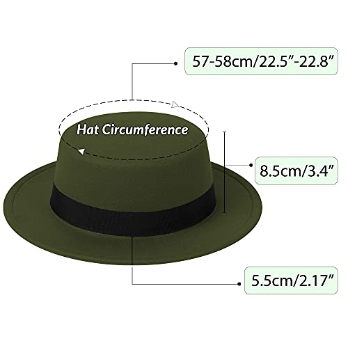 Image of Classic Fedora Hat Flat Top Hat Felt Pork Pie Hat Wide Brim Church Derby Cap for Women and Men
