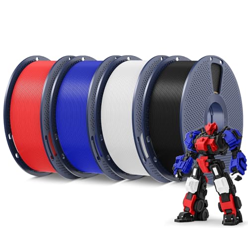 Image of SUNLU 4KG 3D Printer Filament PLA Plus 1.75mm, Neatly Wound PLA Filament 1.75mm PRO, PLA+ Filament for Most FDM 3D Printer, 1kg Spool, 4 Packs, Black+White+Red+Klein Blue