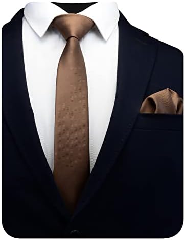 GUSLESON 2.4" Slim Necktie and Handkerchief Set For Men Solid Skinny Tie