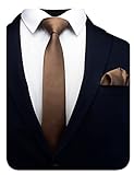 Gusleson Dark Brown Skinny Tie Solid Ties for Men Thin Slim Necktie and Pocket Square Set (UK0754-31)