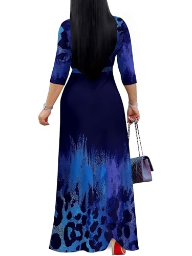Image of PinkPatty Plus Size Maxi Dresses for Women Casual Flowy Long Dress 3 /4 Sleeve V Neck Wrap Dress with Belt