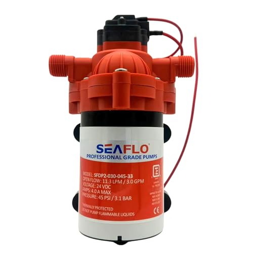 SEAFLO 33 Series DC Diaphragm Pump – 4-Year Warranty! 24V, 3.0 GPM, 45 PSI, Self-Priming, Run Dry Safe, Built-In Pressure Switch | Ideal for Marine, RV, and Water Systems