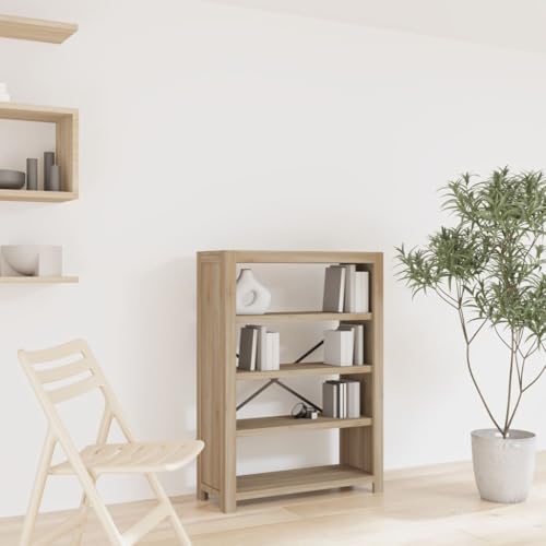 prissent Librería de 4 estantes 80 x 30 x 110 cm de madera maciza de acacia, estantes industriales, librerías angulares, estantes de madera, estantería multiusos con estantes vitrina de exhibición de
