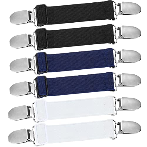 Eurzom 6 Pcs Pant Waist Tightener Waist Cinch Clip Belt Adjustable Elastic Sandal Straps Pant Clip Women Men(Black White Dark Blue)