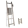Rustic Farmhouse Blanket Ladder and Mini Countertop Towel Ladder Set, Wood Decor for Home Storage and Display, Brown