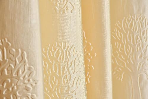 Image of Heavy Quality Punch Tree Curtains 5 Feet Long Set of 1 Pcs | Cream Window Curtains for Living Room, Bedroom | Lightweight 5 Feet Long Drapes for Home Decoration