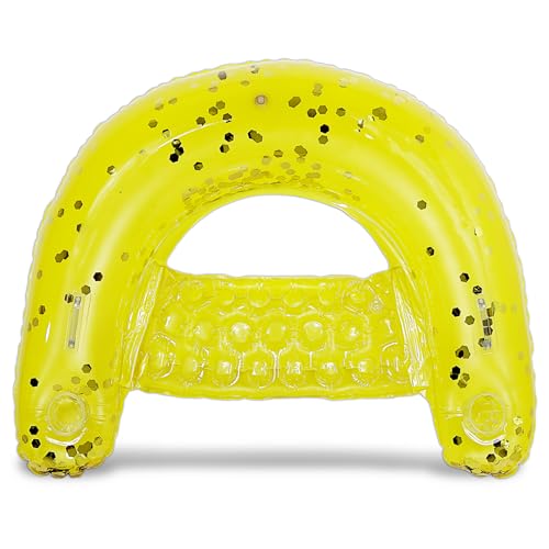 Image of POZA Inflatable Pool Float Chair - Luxurious Lounger Filled with Sparkle Confetti, 2 Built in Cup Holders & Handles, Water Floating Chair for Beach, Lake & Swimming Pool - 48 x 38 Inch