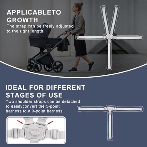 Image of High Chair Straps Replacement, 5 Point Safety Harness with Adjustable Length & Chest Clip, Easy to Install Straps Belt, Highchair Accessories Compatible with Graco