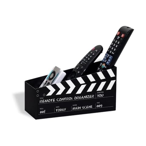 GEGUTON Remote Control Organizer - Steel Holder for TV Remotes, Caddy for Table or Nightstand, Birthday Gifts for Mom & Dad, 3 Compartments, Minimalist Design - Fun Collection - Black & White Cover
