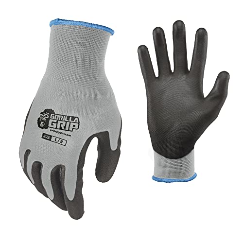Gorilla Grip Work Gloves, Never Slip Maximum Grip All-Purpose, Gloves for Men, Superior in Wet, Dry, Oily Conditions, Polymer Palm, Small Size, 5 Pairs, Grey| 25940-25