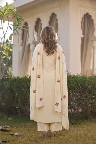 Image of ANNI Designer Kurta Sets for Women Viscose Blend Embroidered | Kurta Palazzo Dupatta Set | Designer Kurti Set for Women | V Neck Full Sleeve Ethnic Suit | Indian Kurta Outfit with Palazzo Pants