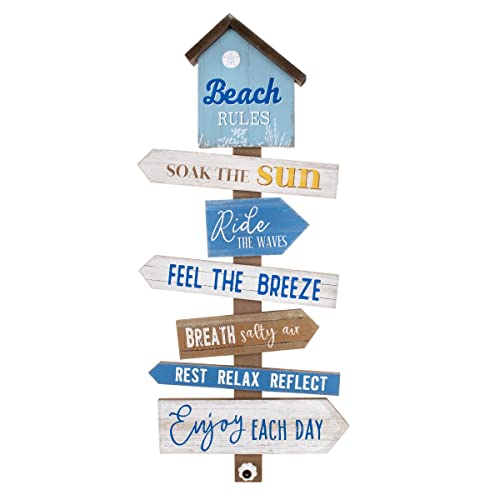 ROCKING GIFTS Adorno de Pared con Mensajes Beach Rules, Ambiente Marino, MDF, Azul, 34x83 cm